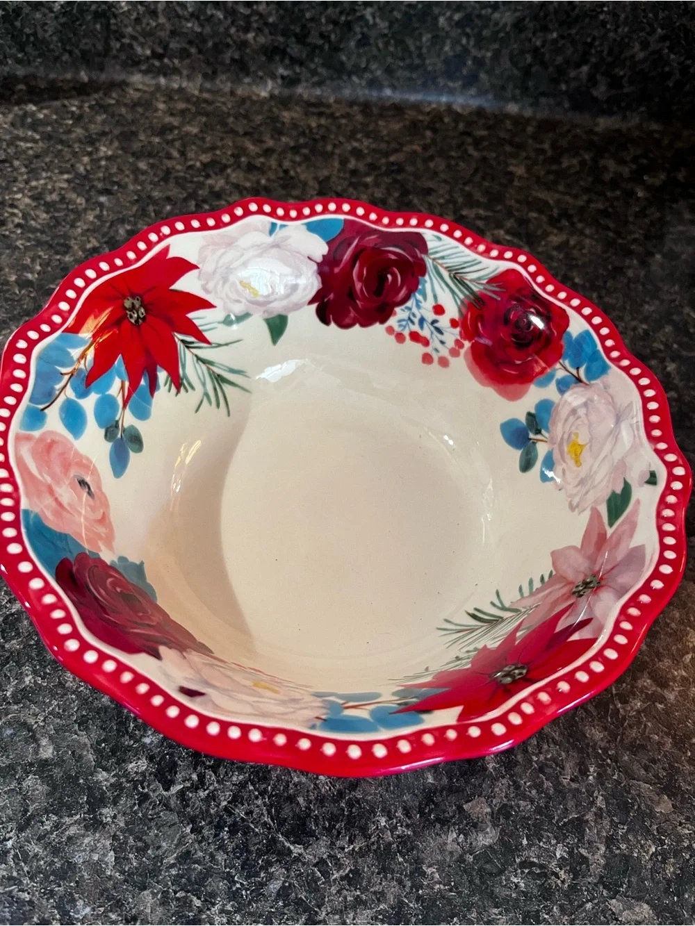 The Pioneer Woman Red Floral Scalloped Ceramic Serving Bowl